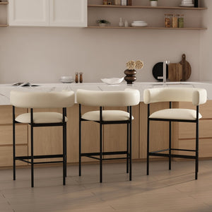English Elm Counter Stool with Wraparound Vegan Leather Seat for Kitchen Island or Bar Ivory B365P504252