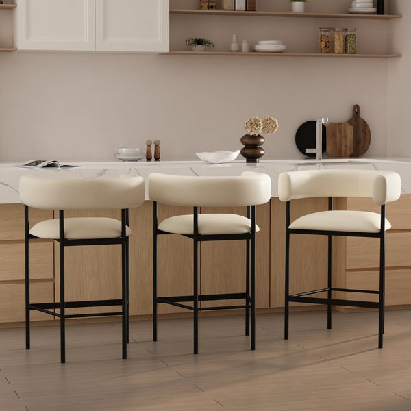 English Elm Counter Stool with Wraparound Vegan Leather Seat for Kitchen Island or Bar Ivory B365P504252