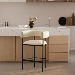 English Elm Counter Stool with Wraparound Vegan Leather Seat for Kitchen Island or Bar Ivory B365P504252
