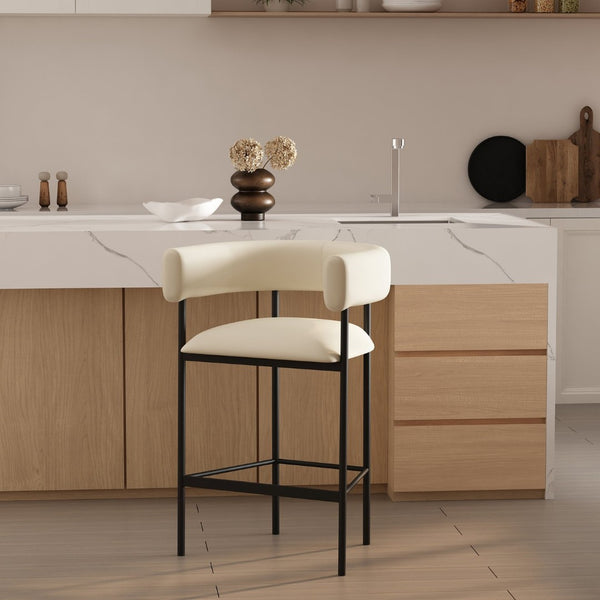 English Elm Counter Stool with Wraparound Vegan Leather Seat for Kitchen Island or Bar Ivory B365P504252