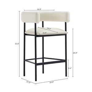 English Elm Counter Stool with Wraparound Vegan Leather Seat for Kitchen Island or Bar Ivory B365P504252