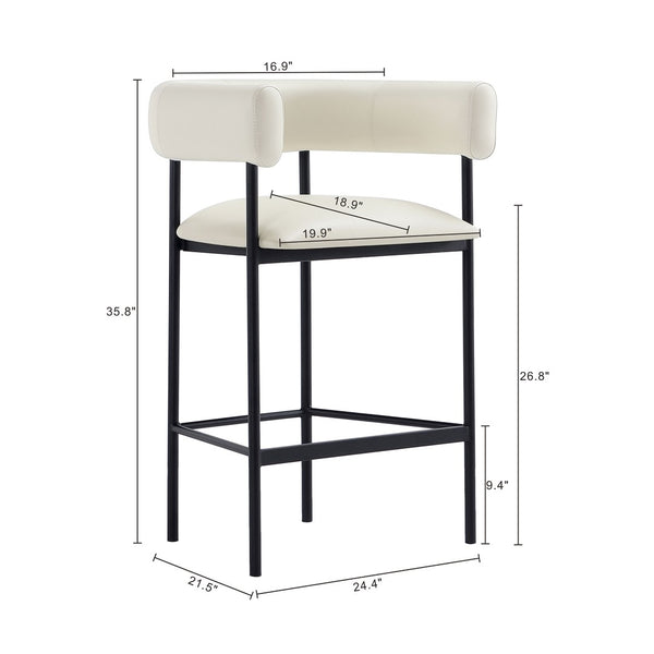 English Elm Counter Stool with Wraparound Vegan Leather Seat for Kitchen Island or Bar Ivory B365P504252