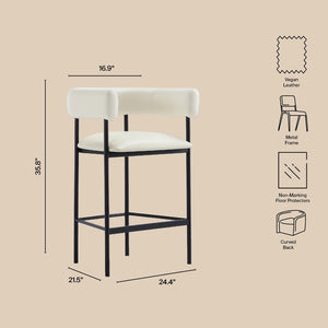 English Elm Counter Stool with Wraparound Vegan Leather Seat for Kitchen Island or Bar Ivory B365P504252