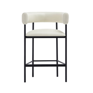 English Elm Counter Stool with Wraparound Vegan Leather Seat for Kitchen Island or Bar Ivory B365P504252