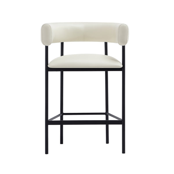 English Elm Counter Stool with Wraparound Vegan Leather Seat for Kitchen Island or Bar Ivory B365P504252