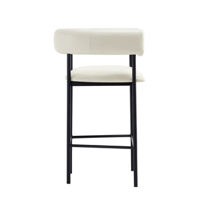 English Elm Counter Stool with Wraparound Vegan Leather Seat for Kitchen Island or Bar Ivory B365P504252