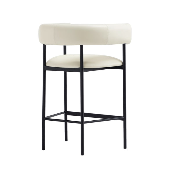 English Elm Counter Stool with Wraparound Vegan Leather Seat for Kitchen Island or Bar Ivory B365P504252