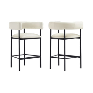English Elm Counter Stool with Wraparound Vegan Leather Seat for Kitchen Island or Bar Ivory B365P504252