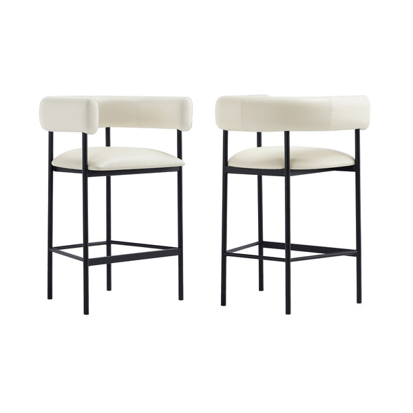 English Elm Counter Stool with Wraparound Vegan Leather Seat for Kitchen Island or Bar Ivory B365P504252
