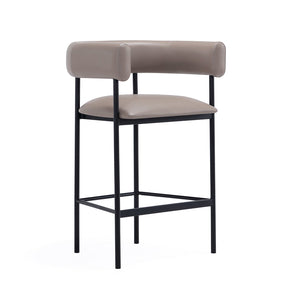 English Elm Counter Stool with Wraparound Vegan Leather Seat for Kitchen Island or Bar Taupe B365P504253