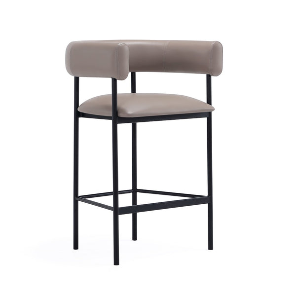English Elm Counter Stool with Wraparound Vegan Leather Seat for Kitchen Island or Bar Taupe B365P504253