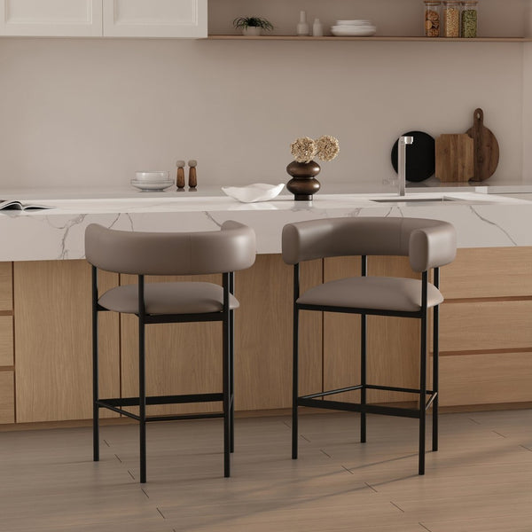 English Elm Counter Stool with Wraparound Vegan Leather Seat for Kitchen Island or Bar Taupe B365P504253