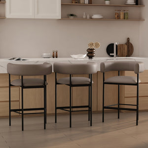 English Elm Counter Stool with Wraparound Vegan Leather Seat for Kitchen Island or Bar Taupe B365P504253