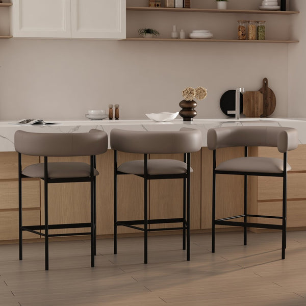 English Elm Counter Stool with Wraparound Vegan Leather Seat for Kitchen Island or Bar Taupe B365P504253