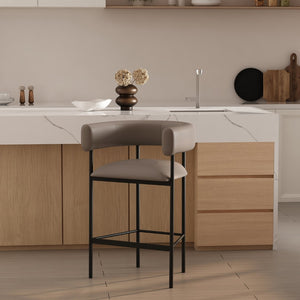 English Elm Counter Stool with Wraparound Vegan Leather Seat for Kitchen Island or Bar Taupe B365P504253