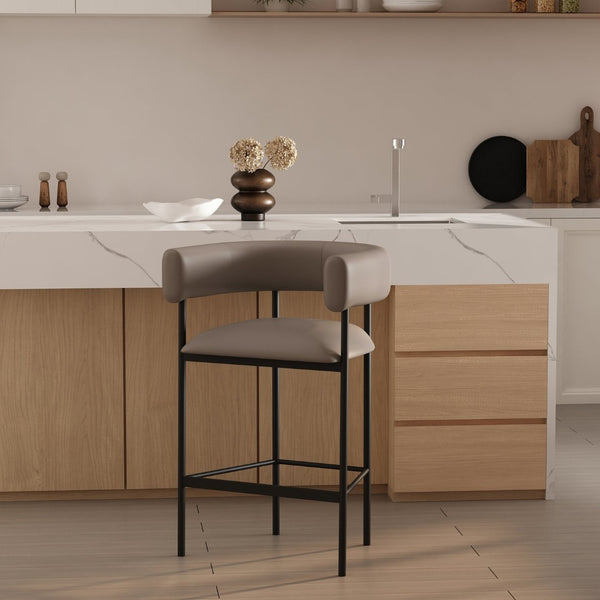 English Elm Counter Stool with Wraparound Vegan Leather Seat for Kitchen Island or Bar Taupe B365P504253