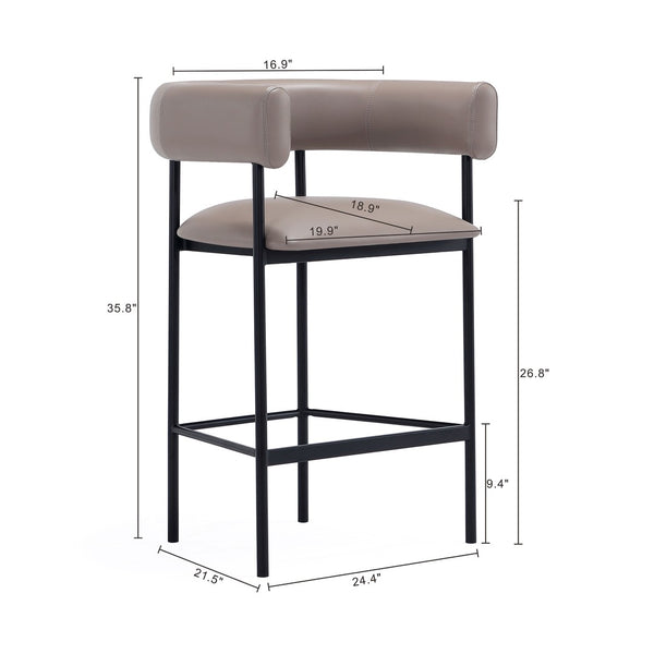 English Elm Counter Stool with Wraparound Vegan Leather Seat for Kitchen Island or Bar Taupe B365P504253