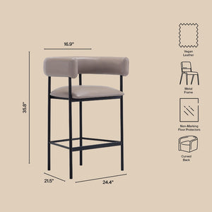 English Elm Counter Stool with Wraparound Vegan Leather Seat for Kitchen Island or Bar Taupe B365P504253