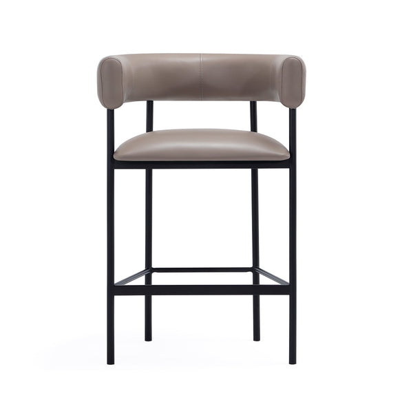 English Elm Counter Stool with Wraparound Vegan Leather Seat for Kitchen Island or Bar Taupe B365P504253