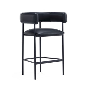 English Elm Counter Stool with Wraparound Vegan Leather Seat for Kitchen Island or Bar Black B365P504254