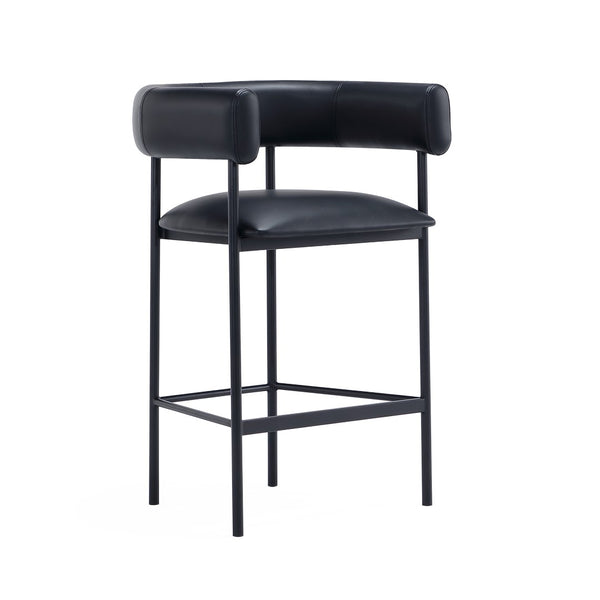 English Elm Counter Stool with Wraparound Vegan Leather Seat for Kitchen Island or Bar Black B365P504254