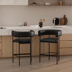 English Elm Counter Stool with Wraparound Vegan Leather Seat for Kitchen Island or Bar Black B365P504254