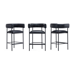 English Elm Counter Stool with Wraparound Vegan Leather Seat for Kitchen Island or Bar Black B365P504254