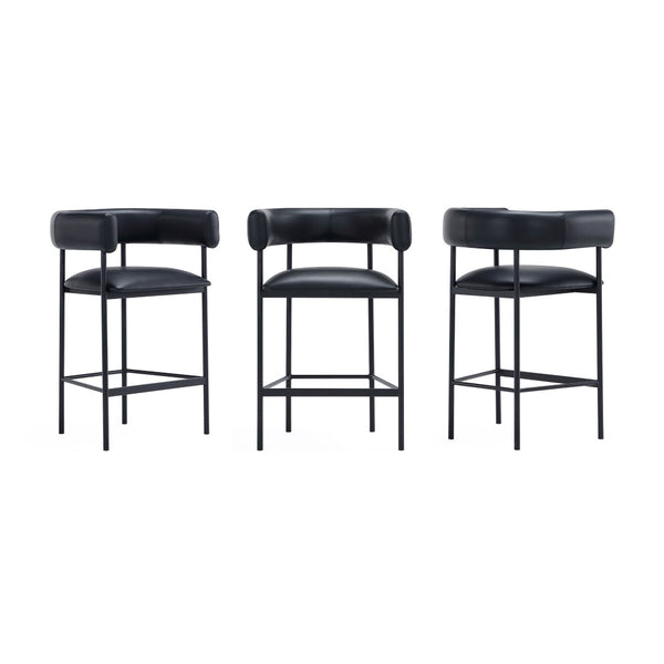 English Elm Counter Stool with Wraparound Vegan Leather Seat for Kitchen Island or Bar Black B365P504254