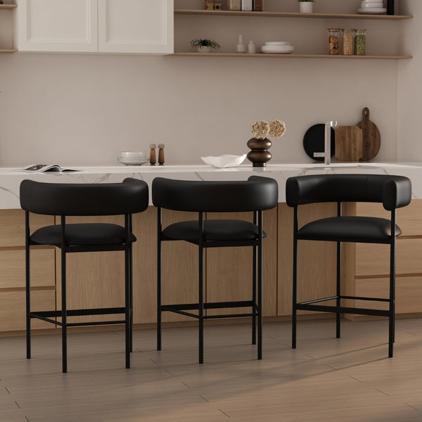 English Elm Counter Stool with Wraparound Vegan Leather Seat for Kitchen Island or Bar Black B365P504254
