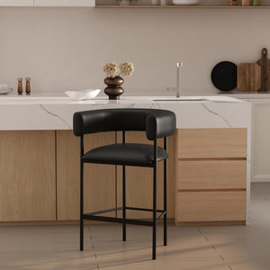 English Elm Counter Stool with Wraparound Vegan Leather Seat for Kitchen Island or Bar Black B365P504254