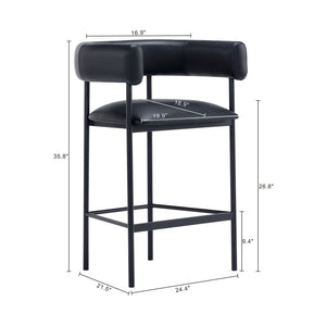 English Elm Counter Stool with Wraparound Vegan Leather Seat for Kitchen Island or Bar Black B365P504254
