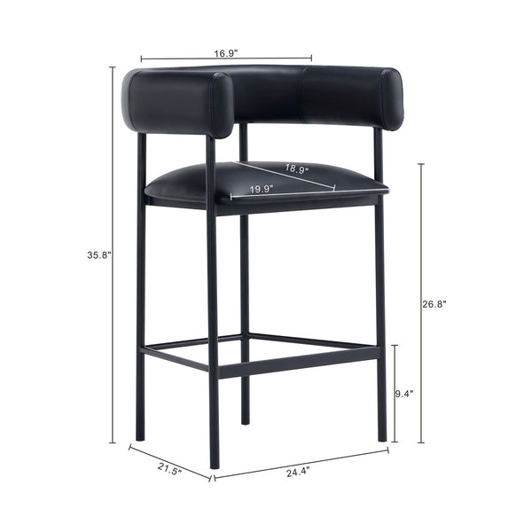 English Elm Counter Stool with Wraparound Vegan Leather Seat for Kitchen Island or Bar Black B365P504254