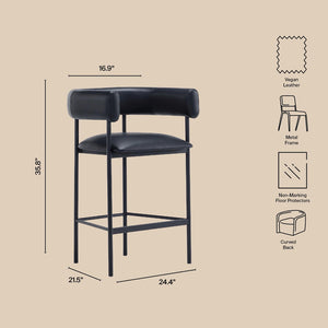 English Elm Counter Stool with Wraparound Vegan Leather Seat for Kitchen Island or Bar Black B365P504254