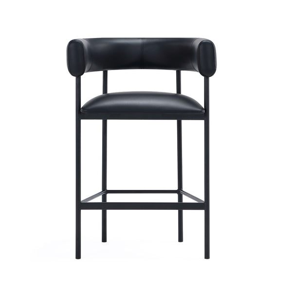 English Elm Counter Stool with Wraparound Vegan Leather Seat for Kitchen Island or Bar Black B365P504254