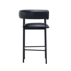 English Elm Counter Stool with Wraparound Vegan Leather Seat for Kitchen Island or Bar Black B365P504254