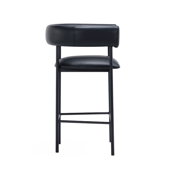 English Elm Counter Stool with Wraparound Vegan Leather Seat for Kitchen Island or Bar Black B365P504254