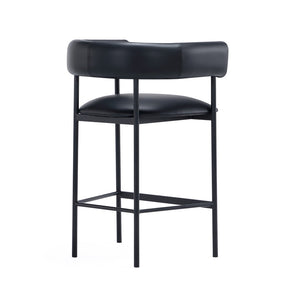 English Elm Counter Stool with Wraparound Vegan Leather Seat for Kitchen Island or Bar Black B365P504254