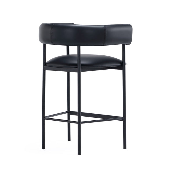 English Elm Counter Stool with Wraparound Vegan Leather Seat for Kitchen Island or Bar Black B365P504254