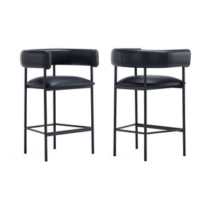 English Elm Counter Stool with Wraparound Vegan Leather Seat for Kitchen Island or Bar Black B365P504254