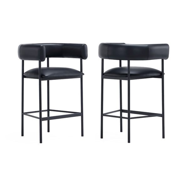 English Elm Counter Stool with Wraparound Vegan Leather Seat for Kitchen Island or Bar Black B365P504254
