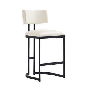 English Elm Counter Stool with Vegan Leather Seat and Curved Metal Base for Kitchen or Bar Ivory B365P504255
