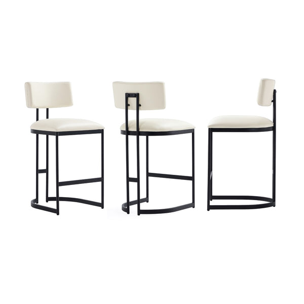 English Elm Counter Stool with Vegan Leather Seat and Curved Metal Base for Kitchen or Bar Ivory B365P504255