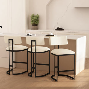 English Elm Counter Stool with Vegan Leather Seat and Curved Metal Base for Kitchen or Bar Ivory B365P504255