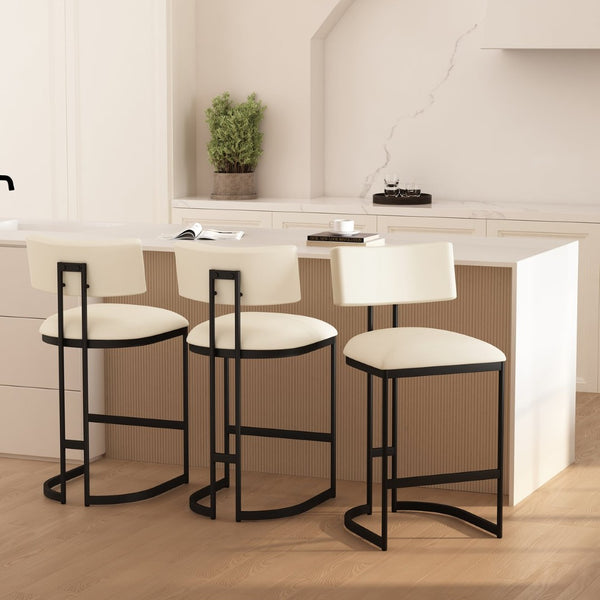 English Elm Counter Stool with Vegan Leather Seat and Curved Metal Base for Kitchen or Bar Ivory B365P504255