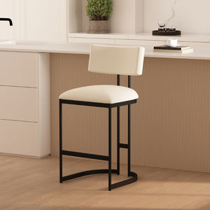 English Elm Counter Stool with Vegan Leather Seat and Curved Metal Base for Kitchen or Bar Ivory B365P504255
