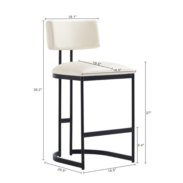 English Elm Counter Stool with Vegan Leather Seat and Curved Metal Base for Kitchen or Bar Ivory B365P504255