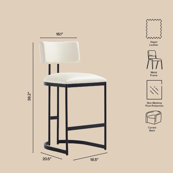 English Elm Counter Stool with Vegan Leather Seat and Curved Metal Base for Kitchen or Bar Ivory B365P504255