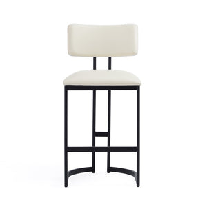 English Elm Counter Stool with Vegan Leather Seat and Curved Metal Base for Kitchen or Bar Ivory B365P504255