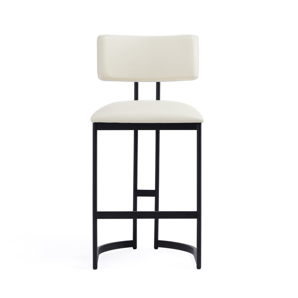 English Elm Counter Stool with Vegan Leather Seat and Curved Metal Base for Kitchen or Bar Ivory B365P504255