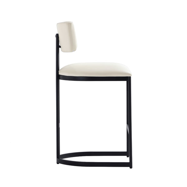 English Elm Counter Stool with Vegan Leather Seat and Curved Metal Base for Kitchen or Bar Ivory B365P504255
